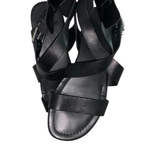 Franco Sarto “Glorious” Black Leather Buckled Sandals